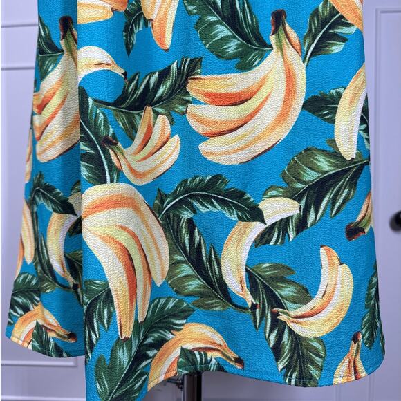 Show Me Your Mumu Off Shoulder Banana Graphic Print Mini Dress Teal Yellow Sz XL - Picture 4 of 13
